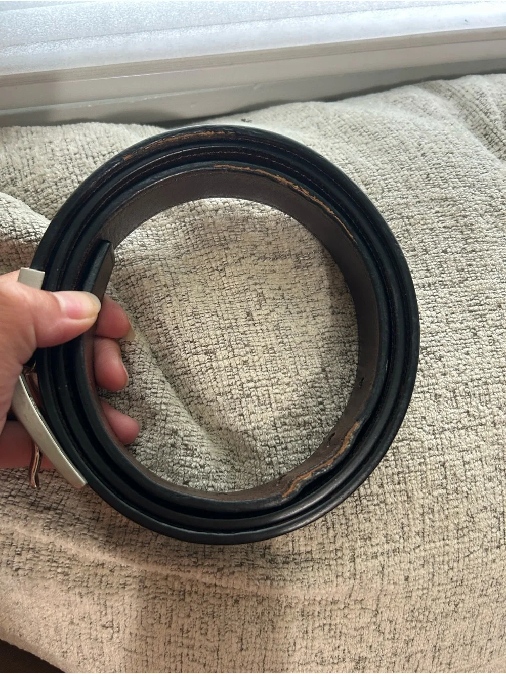 Coach Men’s Size 44 Black Leather Dress Belt with Silver Buckle